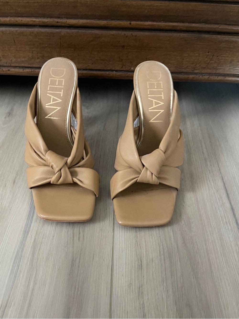 Deltan Knotted Square-Toe Slide Heels